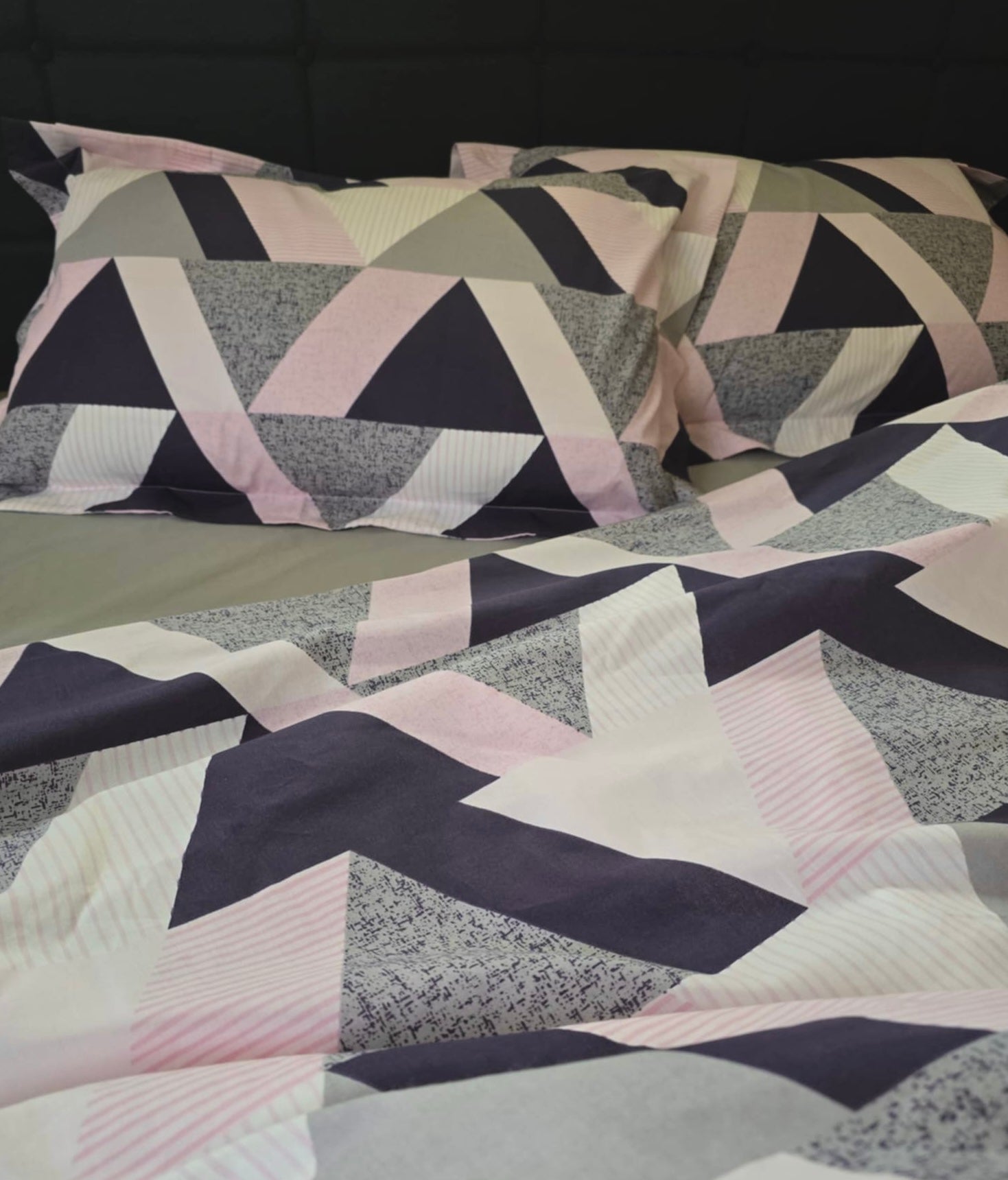 Close-up of organic Turkish cotton fabric with triangle design