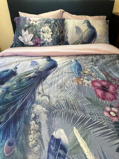 Premium Peacocks Floral Bedding Set crafted from OEKO‑TEX certified Turkish cotton — luxurious and durable.