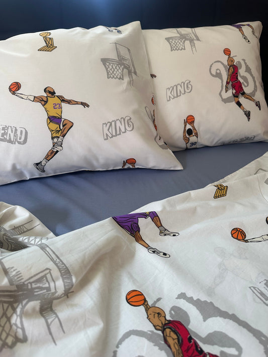 Basketball print bedding set for kids – organic cotton duvet and pillowcase