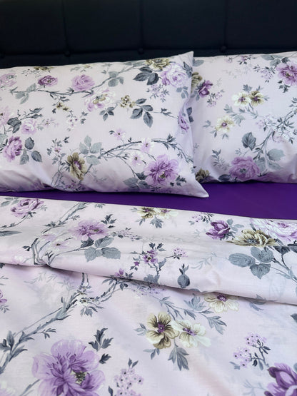 Shabby chic lavender floral bed linen set with soft cotton fabric