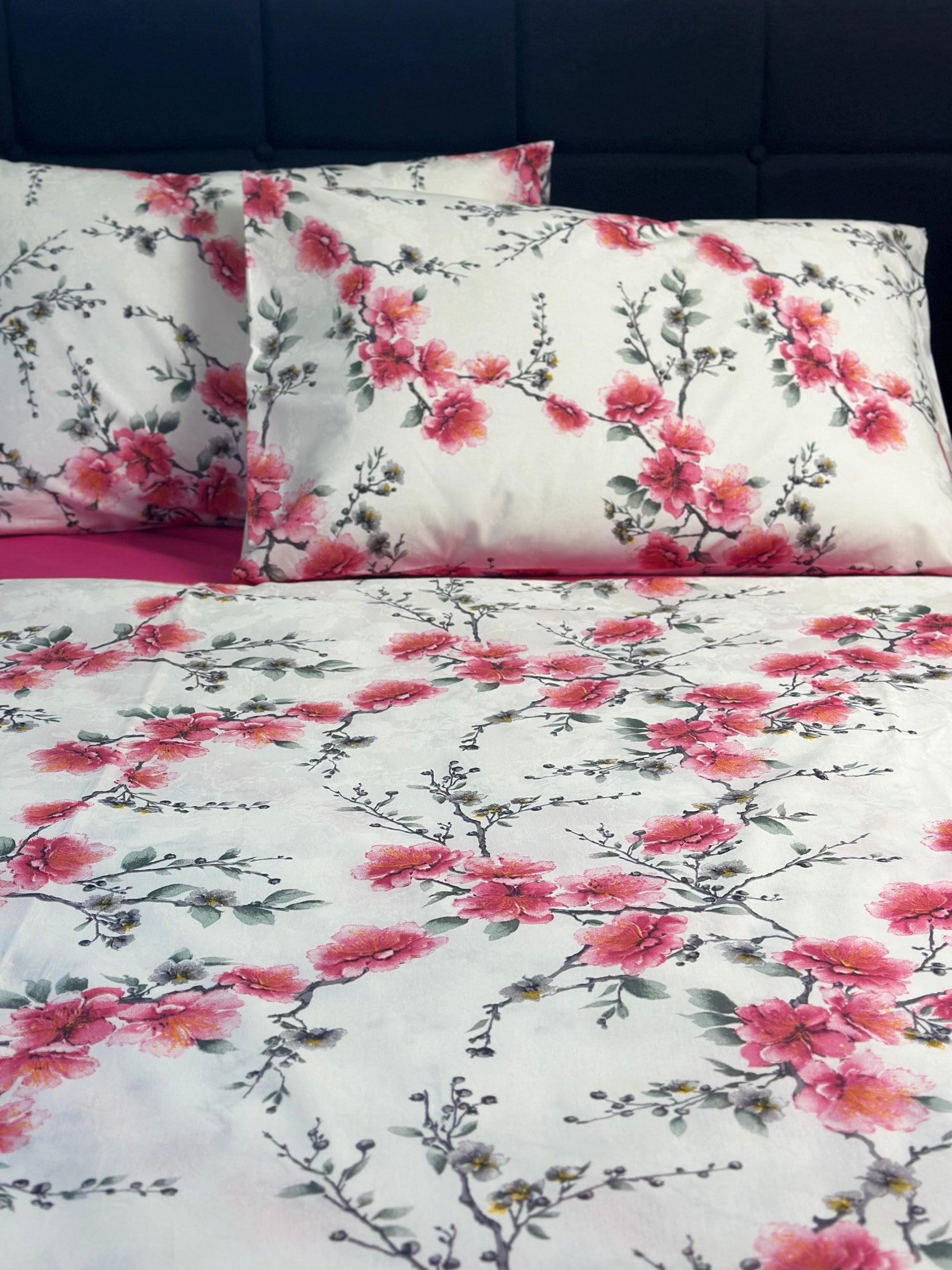Set of 2 cherry blossom pillowcases on white background