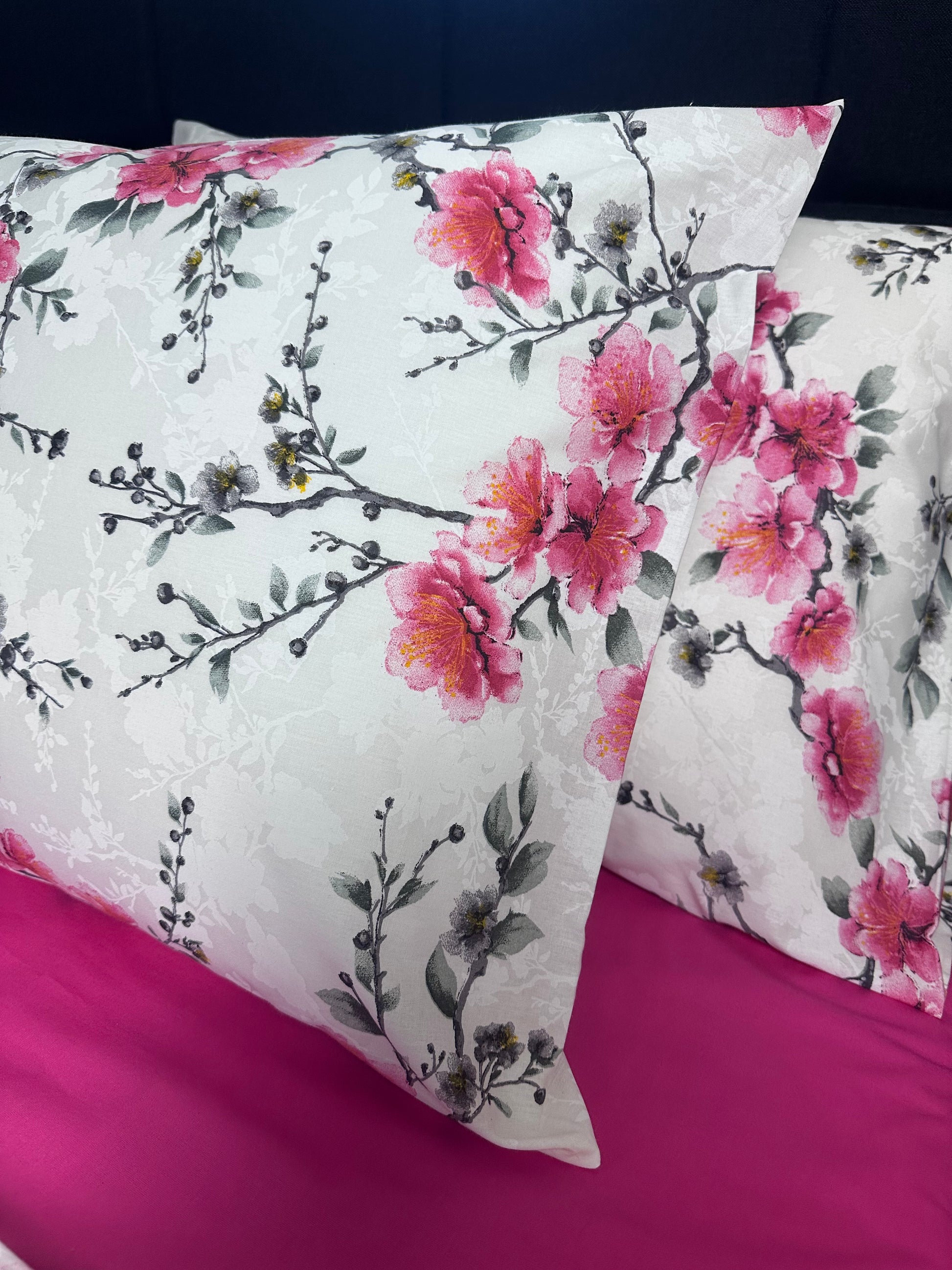 OEKO-TEX certified floral bedding with pink fitted sheet