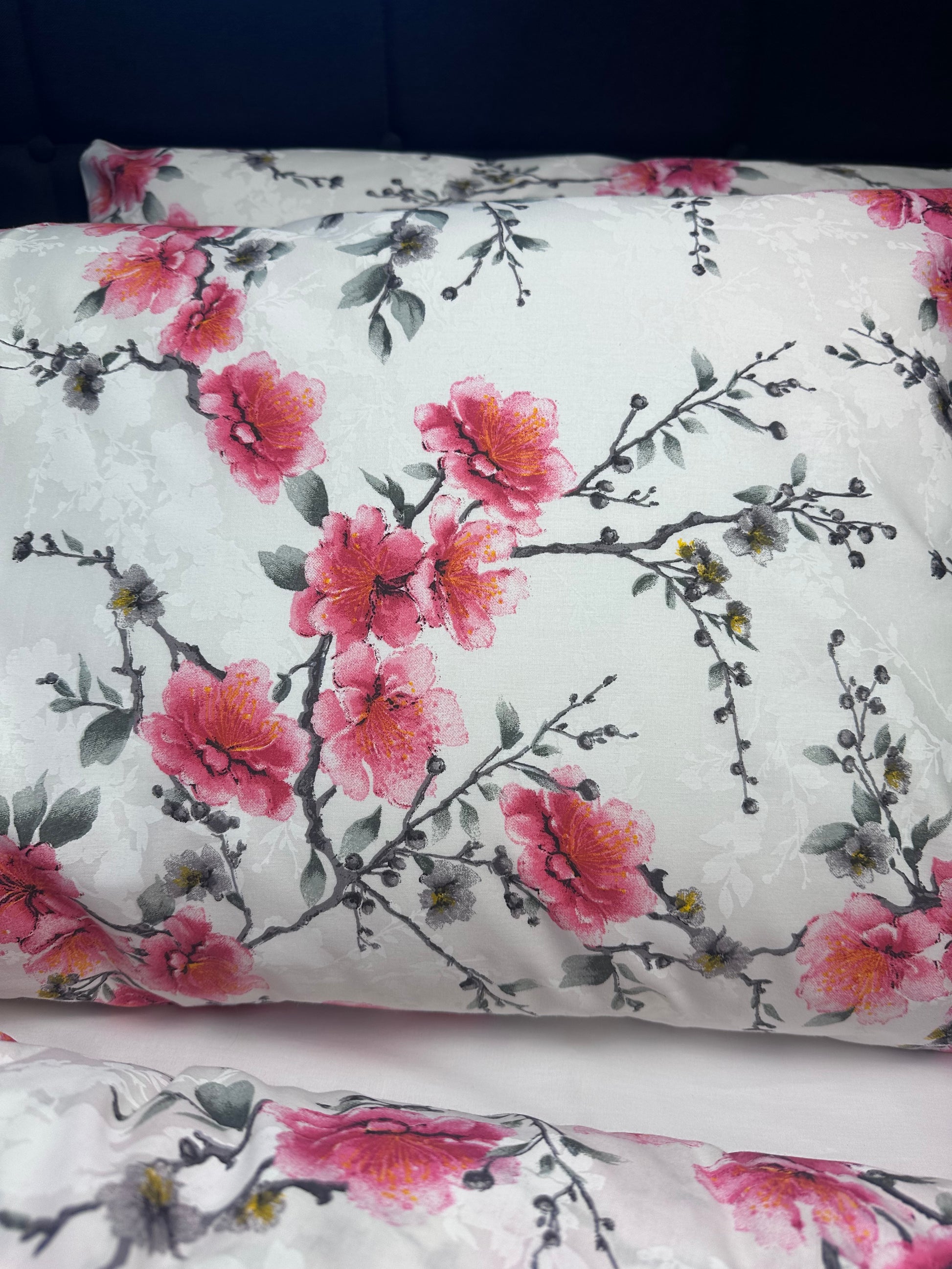 Eco-friendly cherry blossom print duvet cover and shams