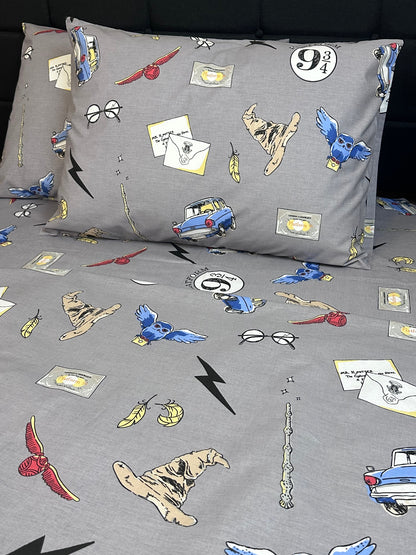 Soft cotton blend pillowcases with wizard and owl design