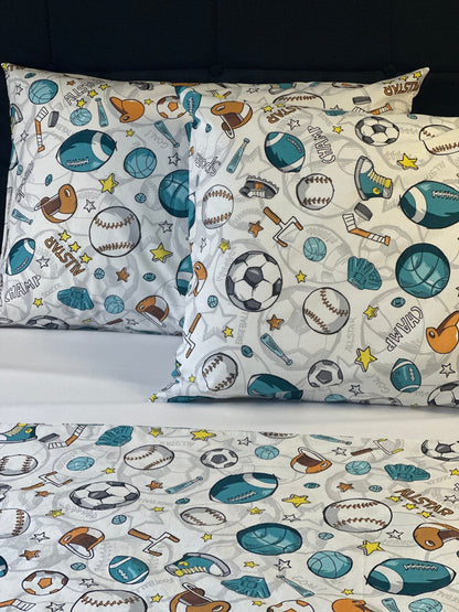 Cotton blend sports pillowcases for kids and teens