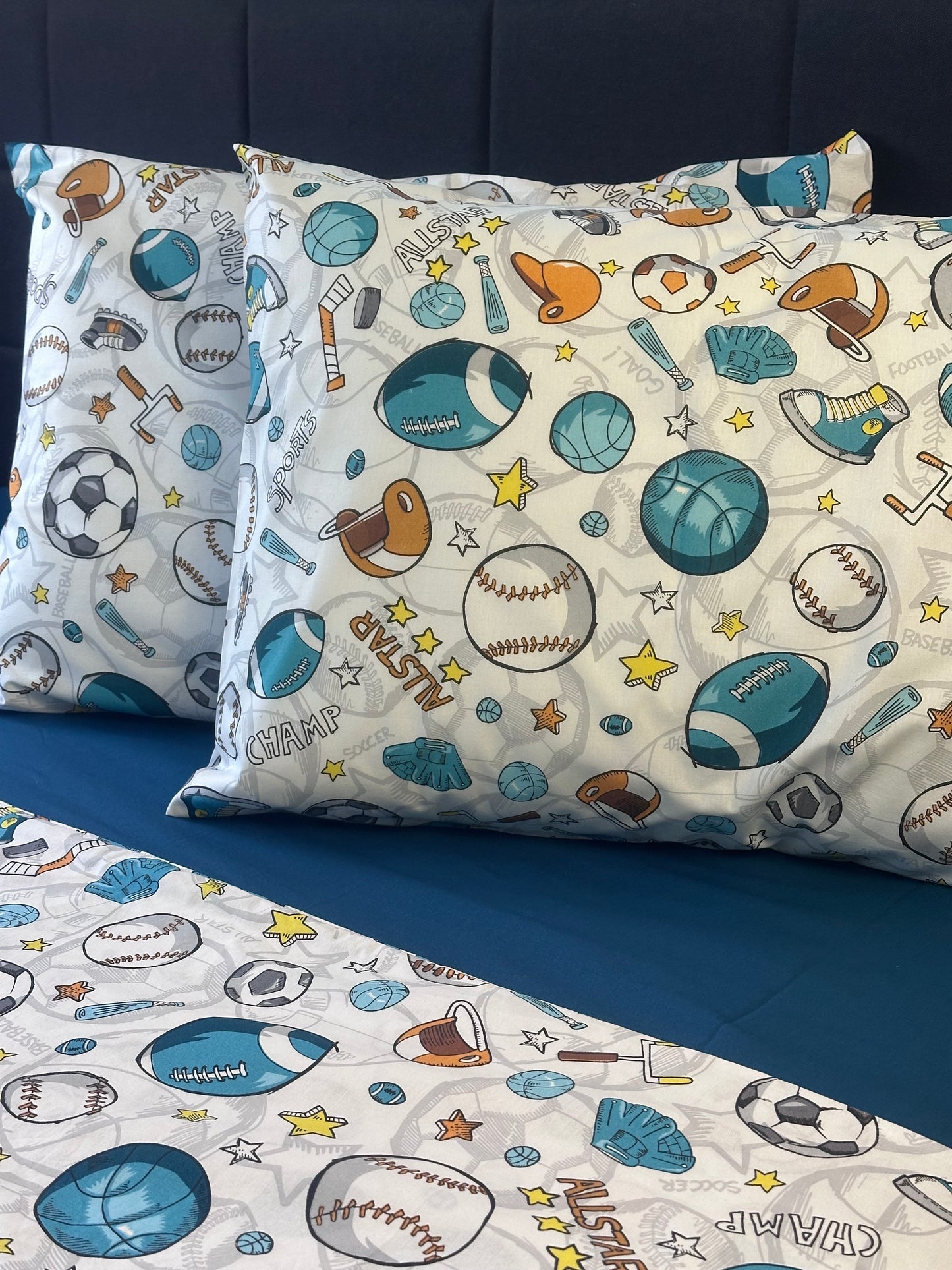 Soccer and basketball pillow covers for kids room