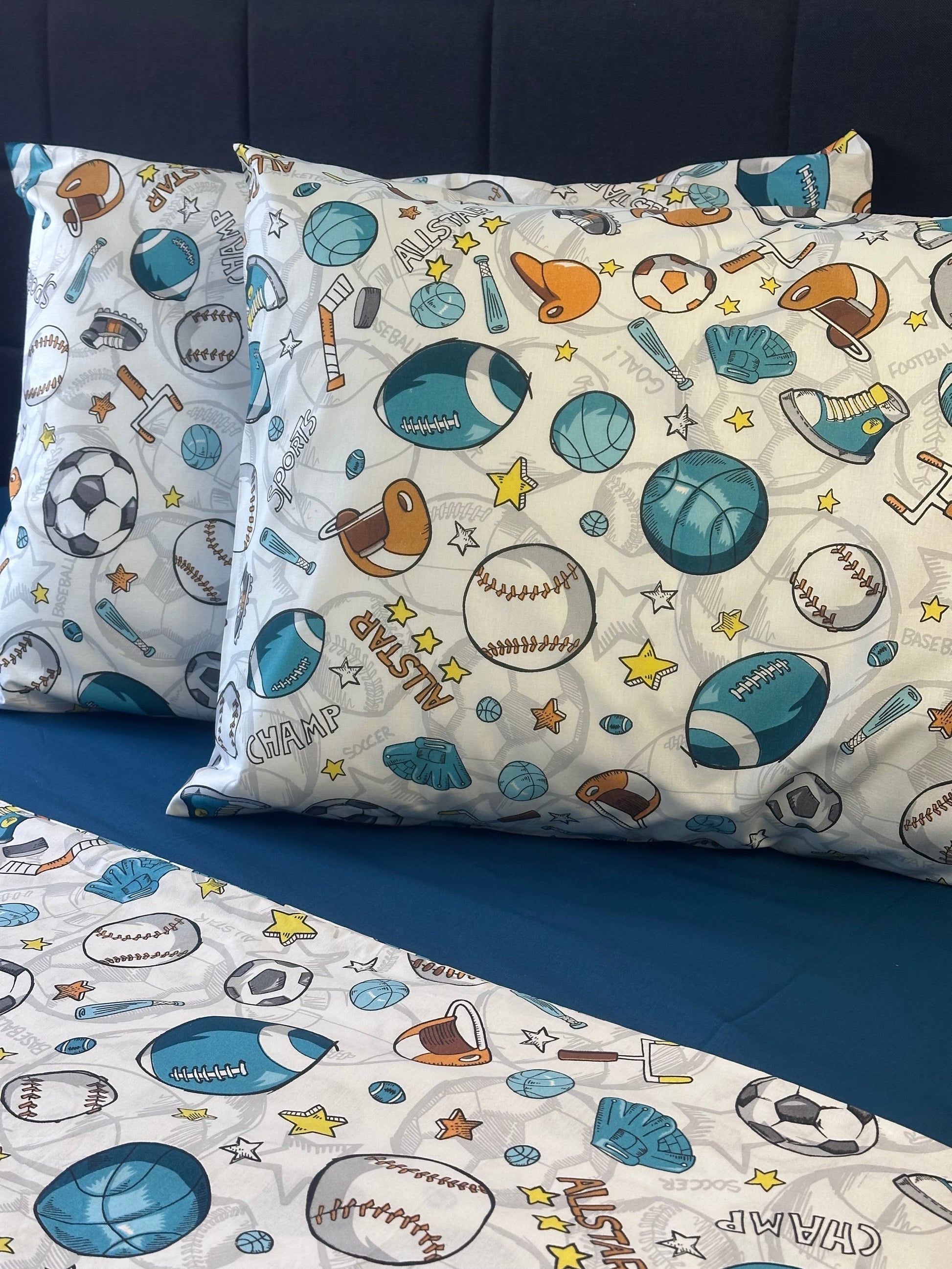 Soccer and basketball pillow covers for kids room