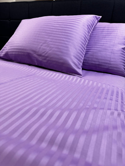 Luxury lavender stripe sateen bedding set — soft, cooling, elegant bedroom decor