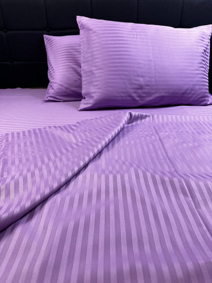 Lavender Stripe Sateen Bedding Set made from 100% cotton — silky soft, breathable and hypoallergenic