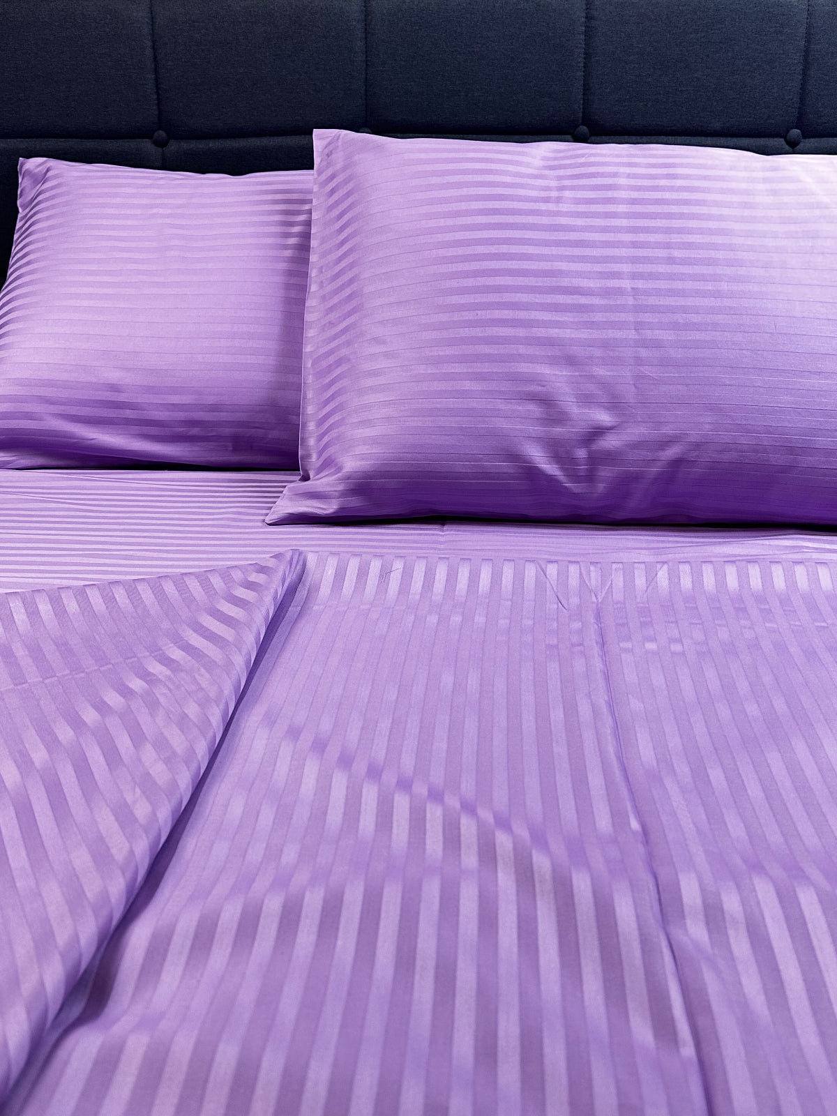 100% organic cotton pillowcases – breathable and skin-friendly lavender stripe design