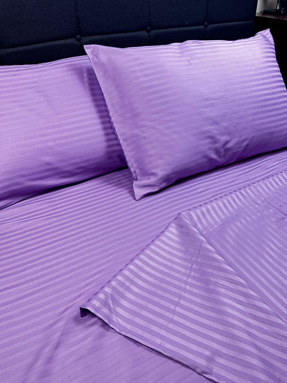 Premium lavender stripe sateen bedding set crafted from Turkish cotton — silky and luxurious