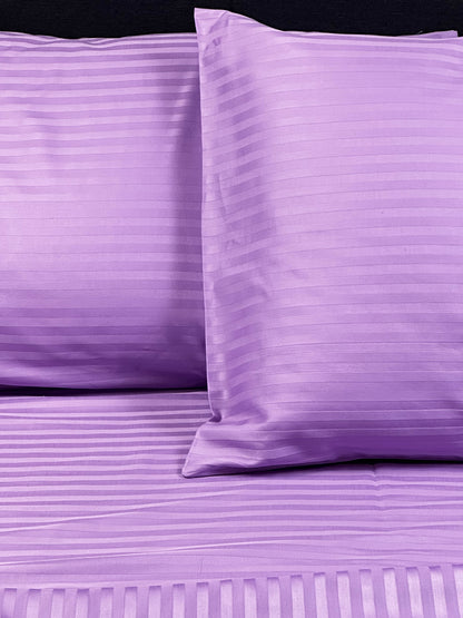 Lavender stripe sateen pillowcase detail – envelope closure and satin-like finish