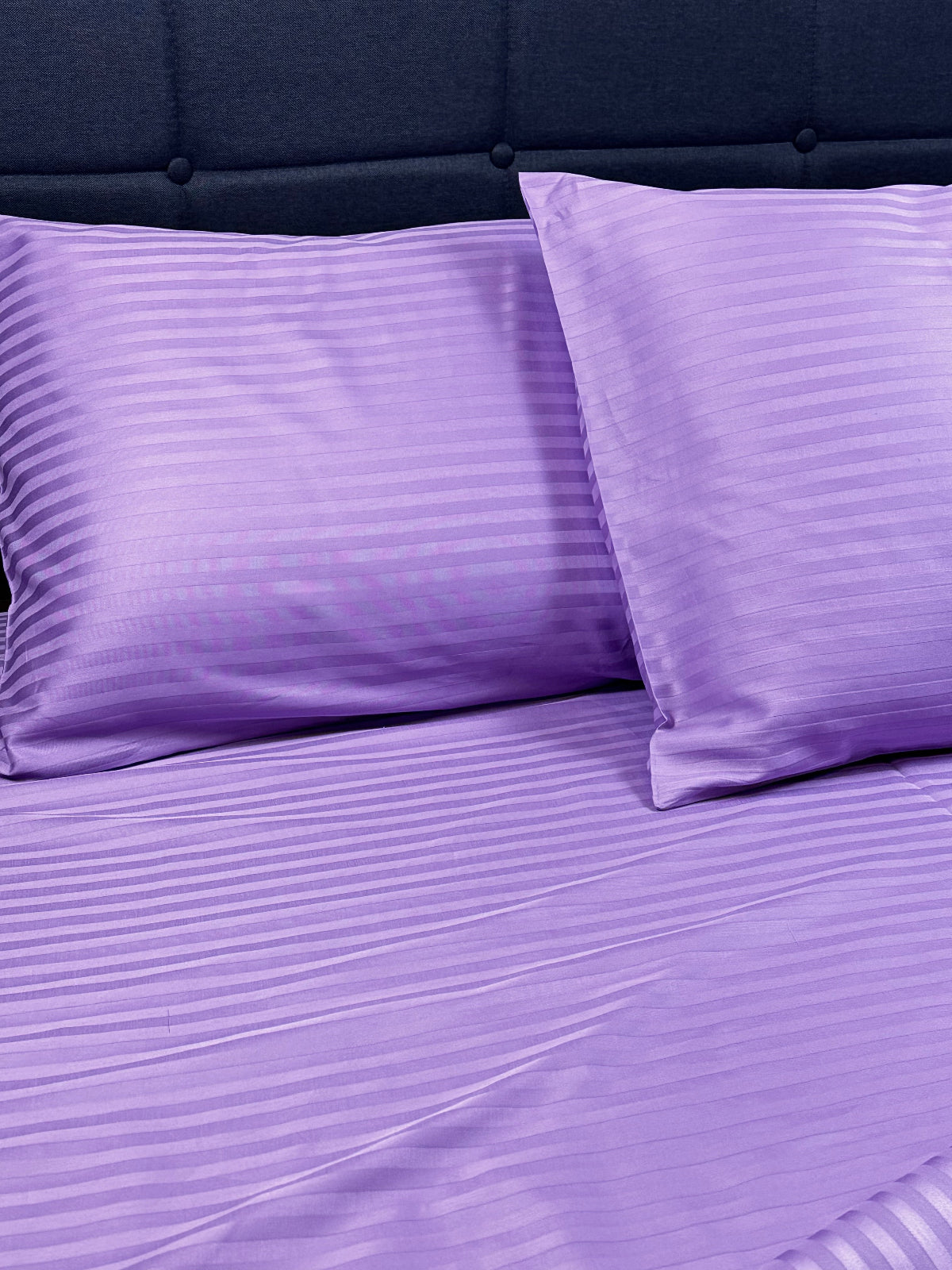 Lavender stripe sheet with smooth sateen finish – breathable and soft