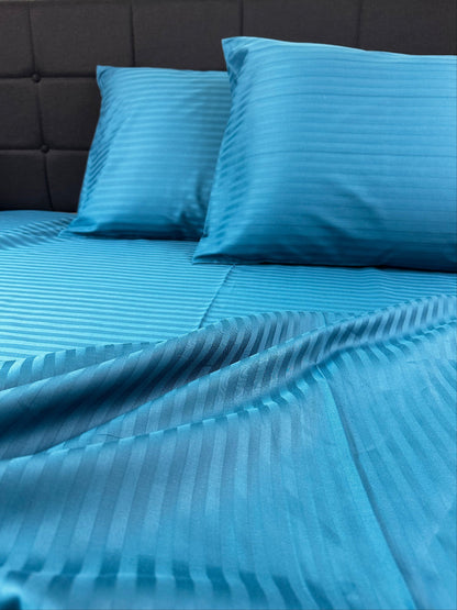 Silky soft emerald stripe cotton bedding set with pillowcases and duvet cover