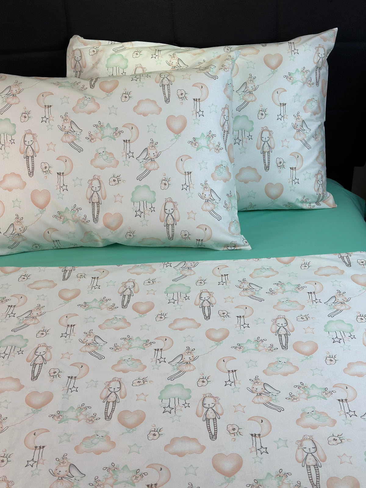 Kids bunny duvet cover set 🐰 with cotton sheets and pillowcases — soft breathable bedding by Koltex