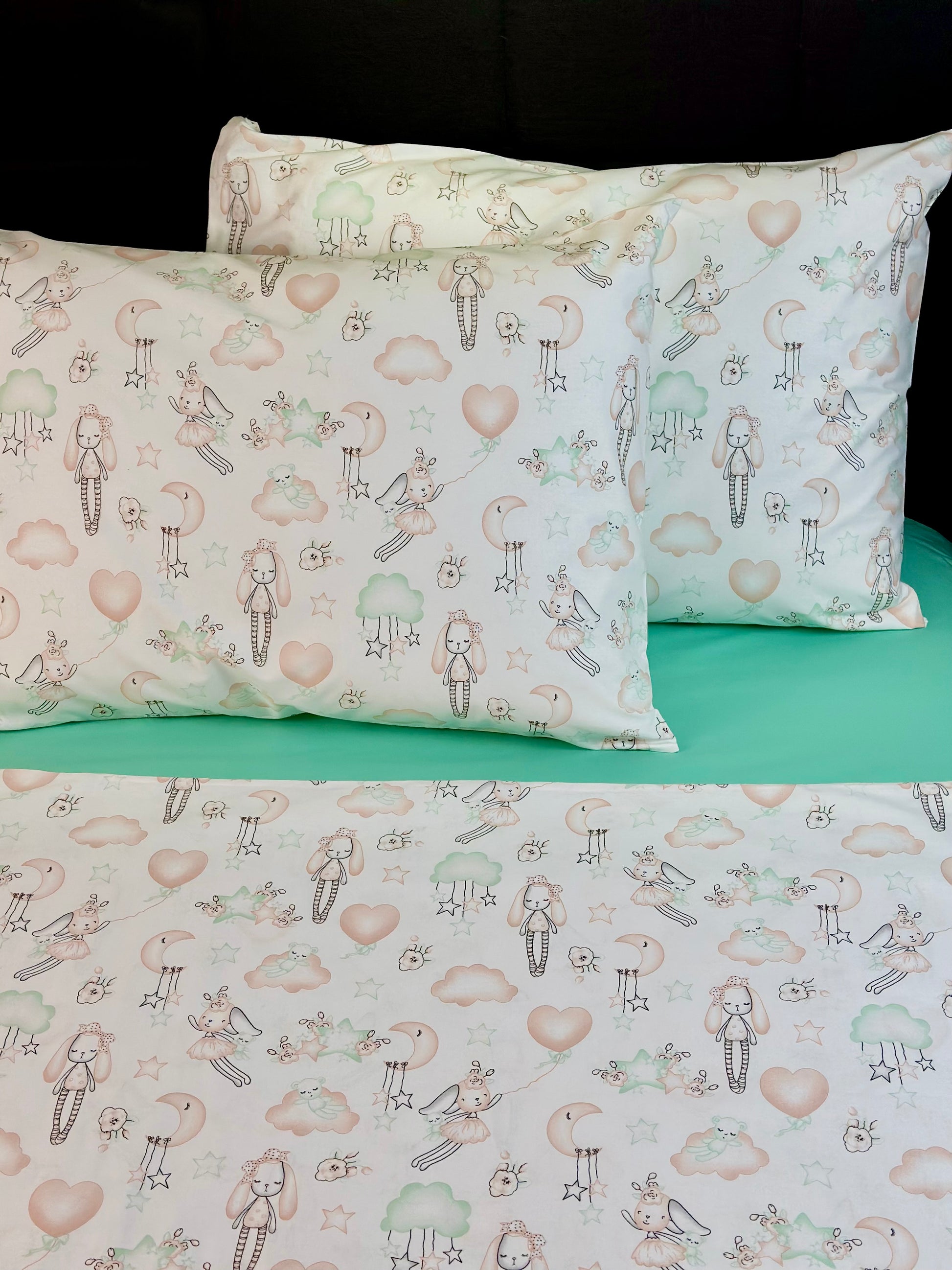 Organic cotton kids pillowcase with bunny print 🐰 — soft, breathable fabric by Koltex
