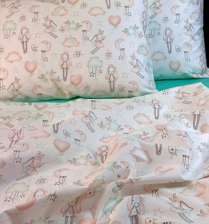 Kids bedding set with bunny print 🐰 — 100% cotton sheets and pillowcases by Koltex