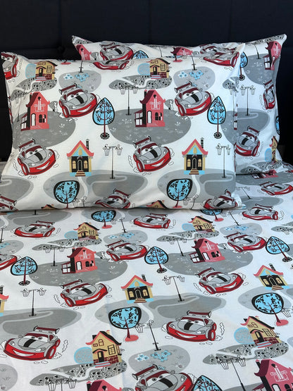 Kids pillowcase made from organic cotton with colorful car print — soft and breathable bedding by KoltexHomeTextile