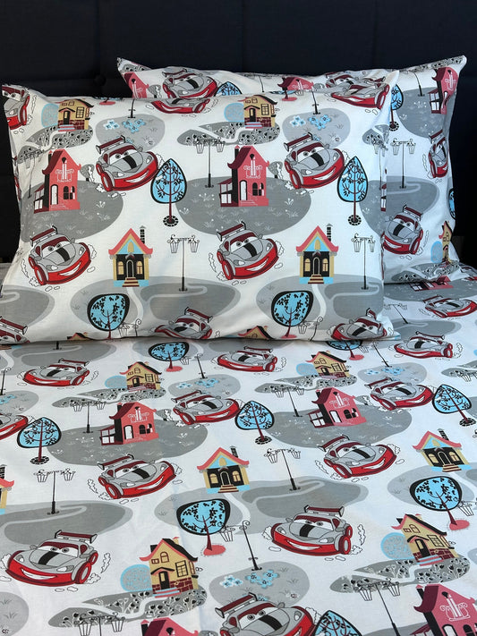 Kids pillowcase made from organic cotton with colorful car print — soft and breathable bedding by KoltexHomeTextile