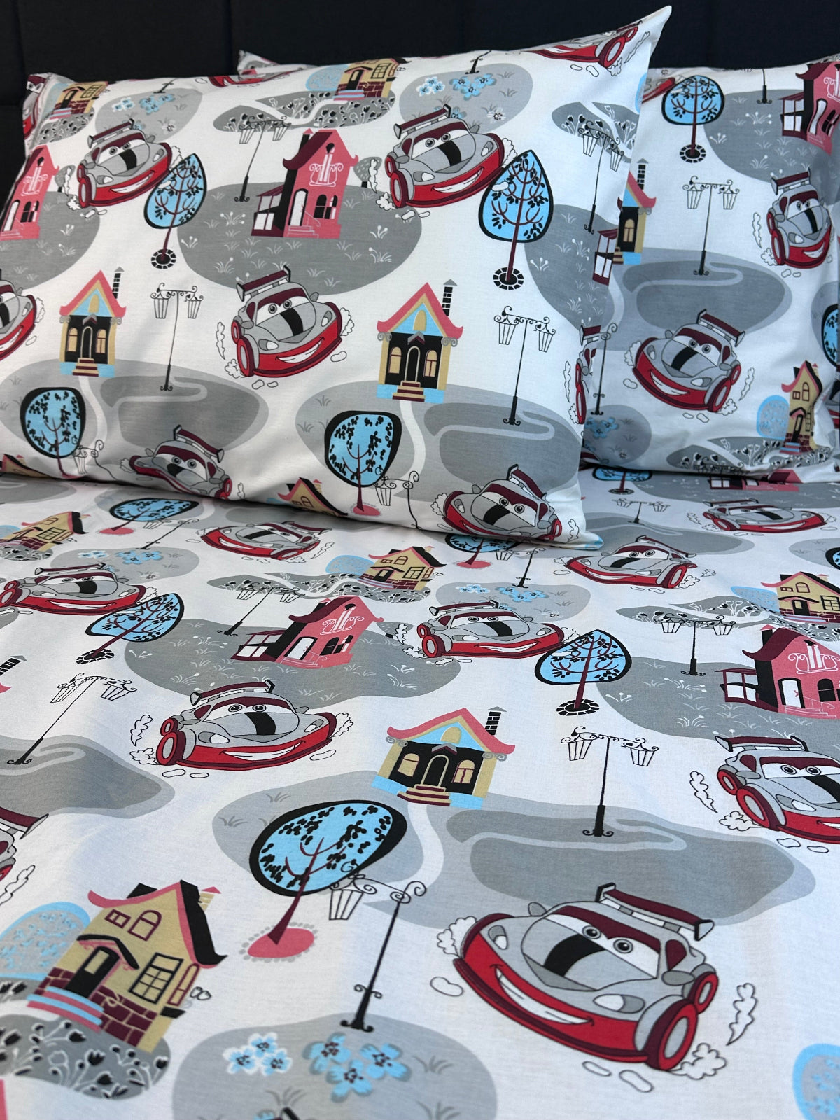 Koltex kids bedding set featuring cars — durable cotton sheets and pillowcases
