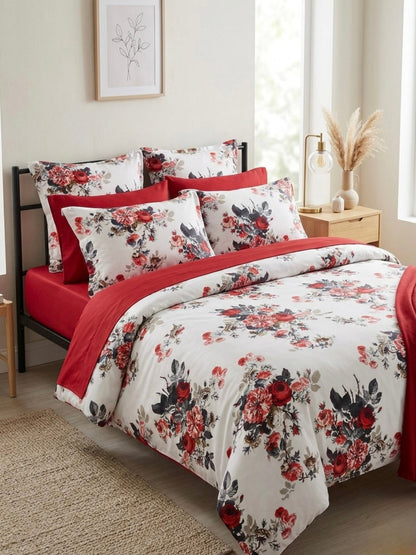 Red roses floral cotton sateen bedding set with silky smooth texture — OEKO‑TEX certified