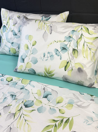 Close-up of grey chrysanthemum cotton fabric – hypoallergenic and OEKO-TEX certified