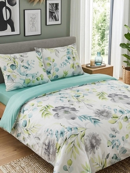 Grey chrysanthemum bedding set on a modern bed – 100% cotton, soft and breathable