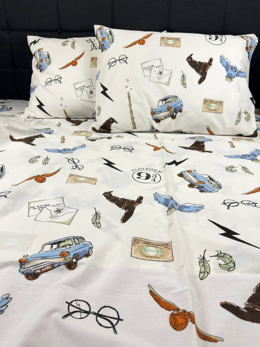 Magical Wizard Bedding Set close-up – enchanting print detail, soft organic cotton fabric. King Size