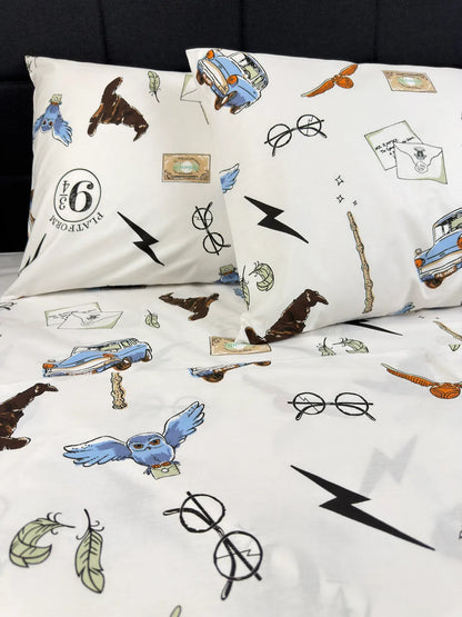 Magical Wizard White Bedding Set – 100% Organic Cotton Ranforce, OEKO-TEX certified, wizard print