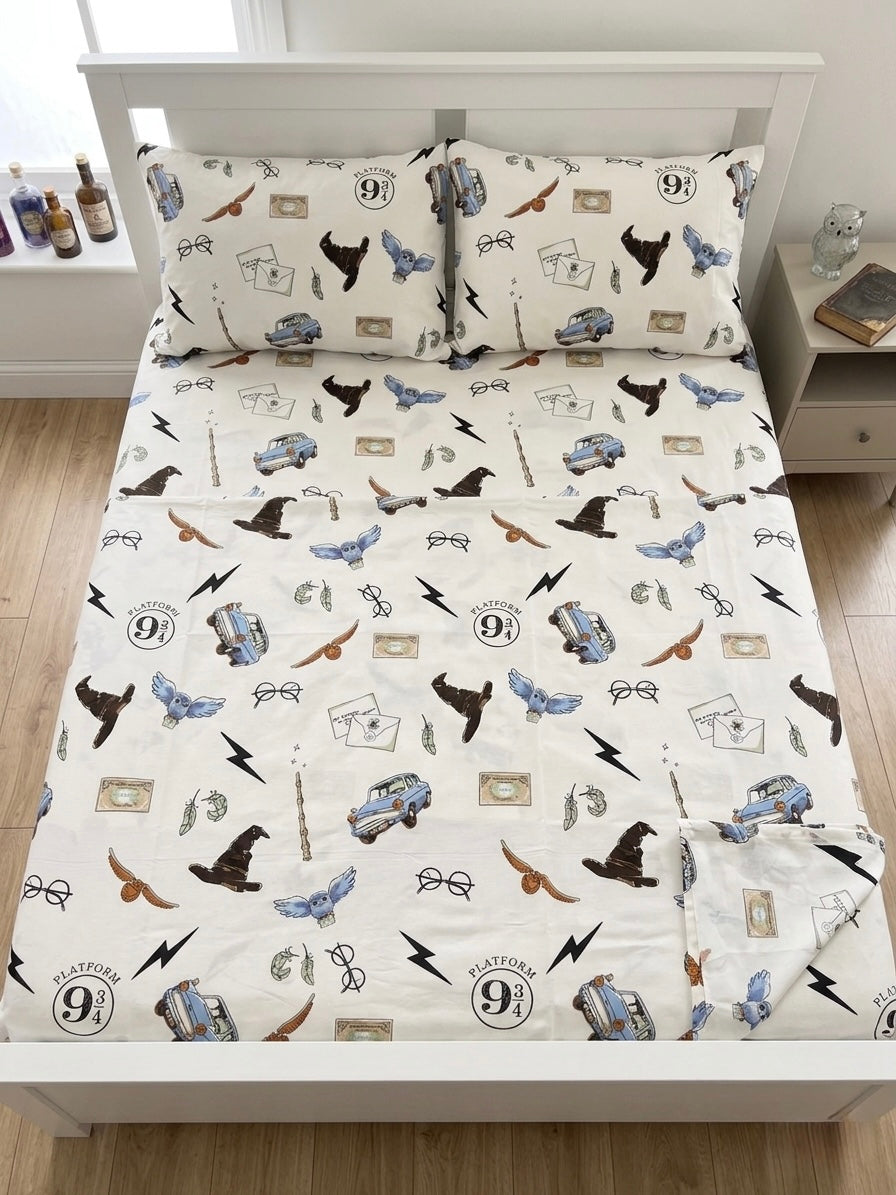 White wizard printed duvet cover and pillowcases – OEKO-TEX certified kids bedding set