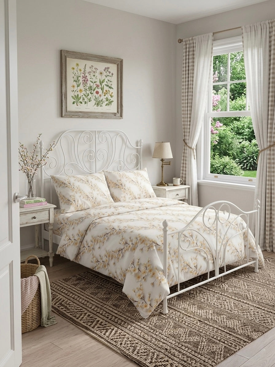 White Floral 3D Bedding Set styled on bed – elegant bedroom decor King size