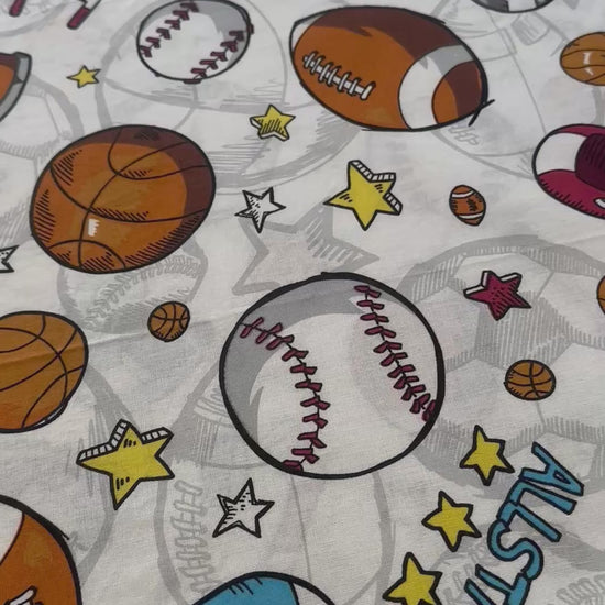 Boys sports pillowcases set with basketball, soccer ball, and baseball pattern