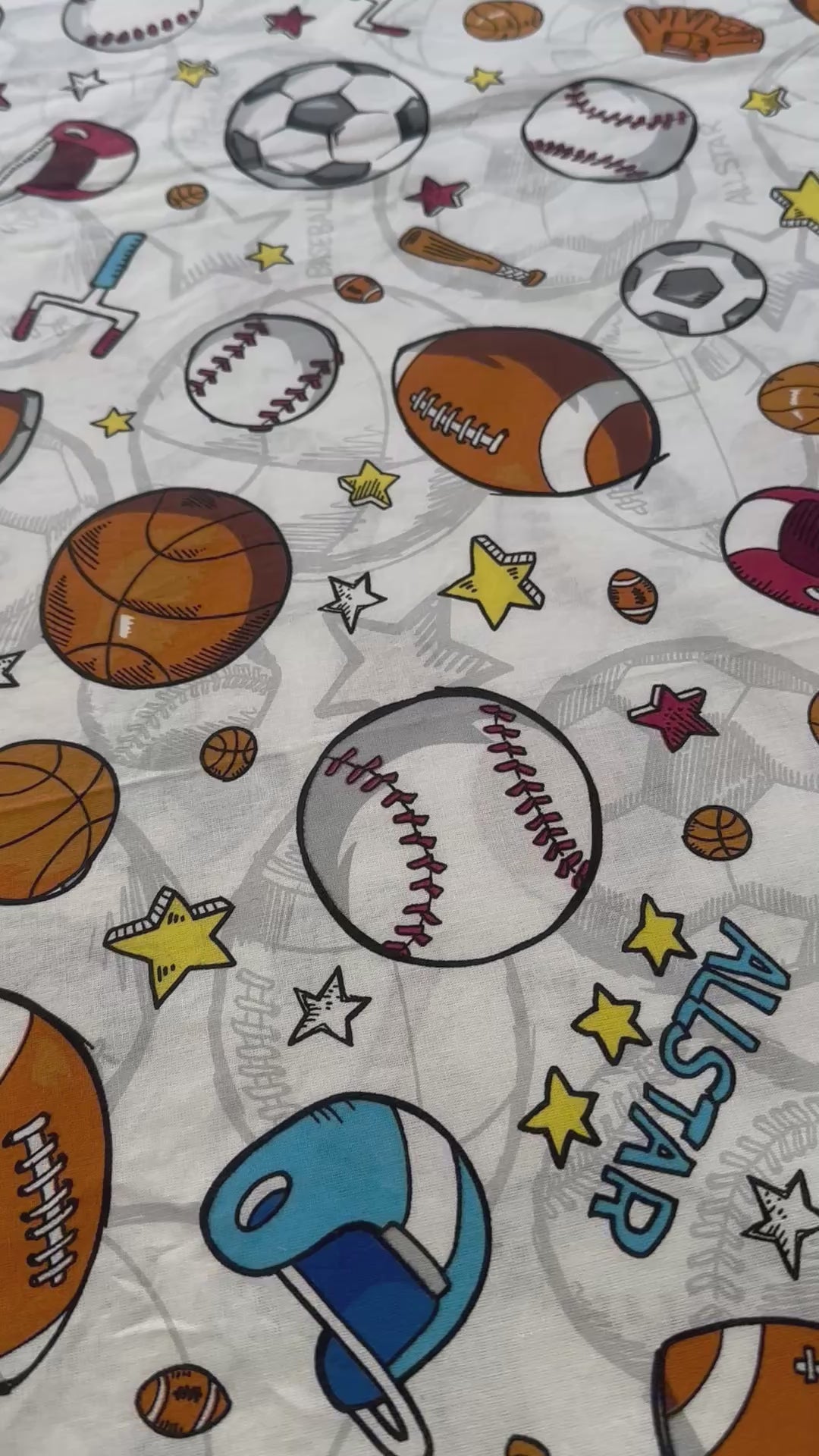 Boys sports pillowcases set with basketball, soccer ball, and baseball pattern