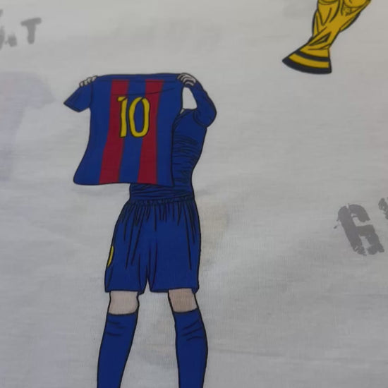 Messi-themed soccer bedding set for boys with fun goal graphics